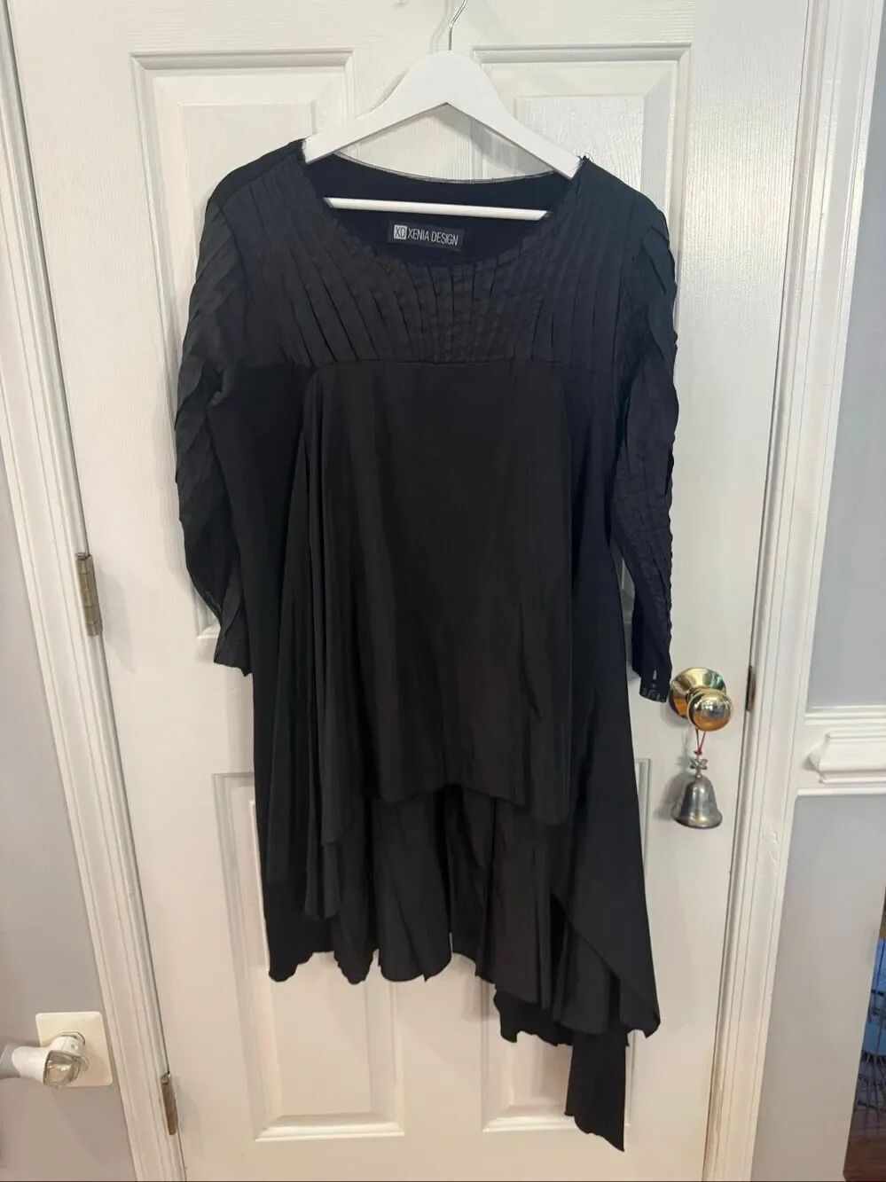 XD Xenia Designs Black Satin Gothic Asymmetrical Babydoll Dress sz L NWOT